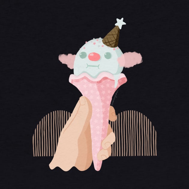 Clown Ice Cream Cone Jelly Gouache Painting by venglehart